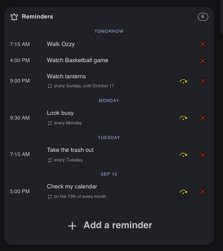 The Reminders card