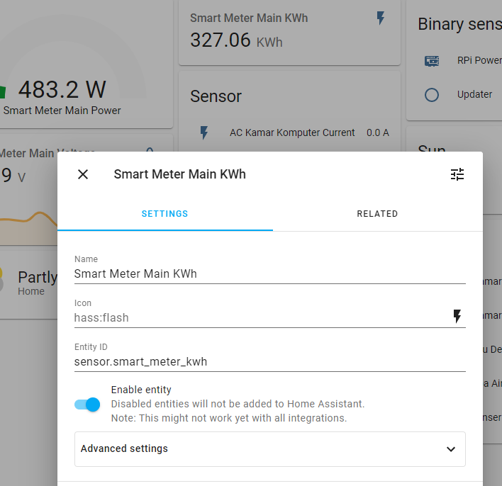 Processing KWh reading from smart meter Configuration Home