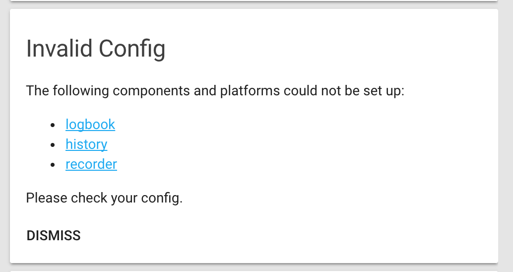 Invalid config History, recorder, and logbook could not be set up