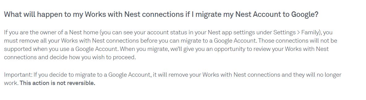 Will migrating my Nest to using a Google Account mess up the HA