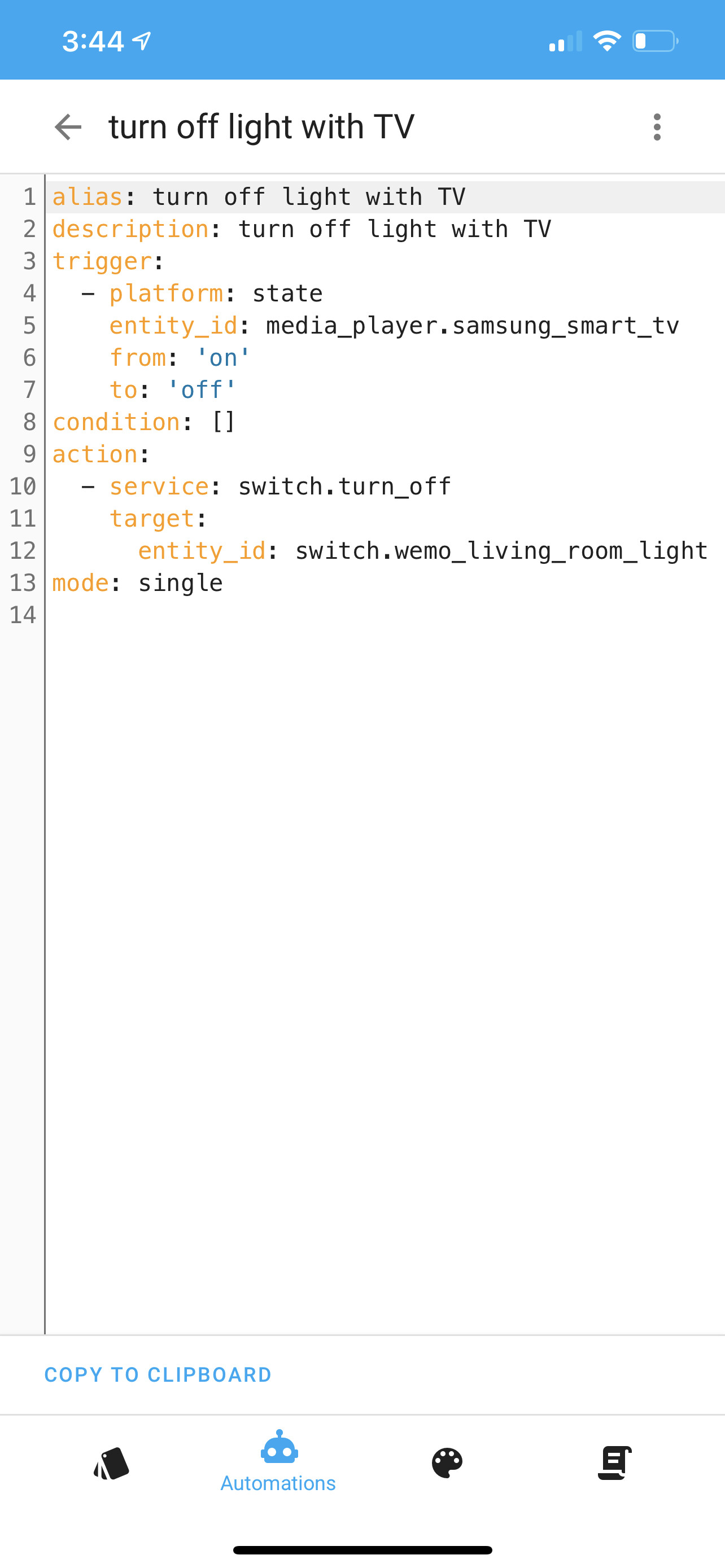 Trying to turn off my light when I turn off the tv/Apple TV