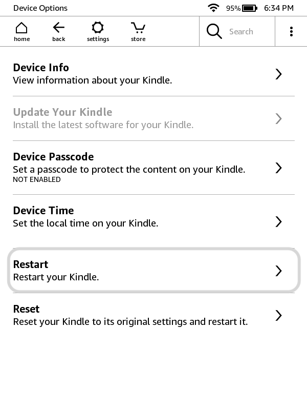 restarting the Kindle