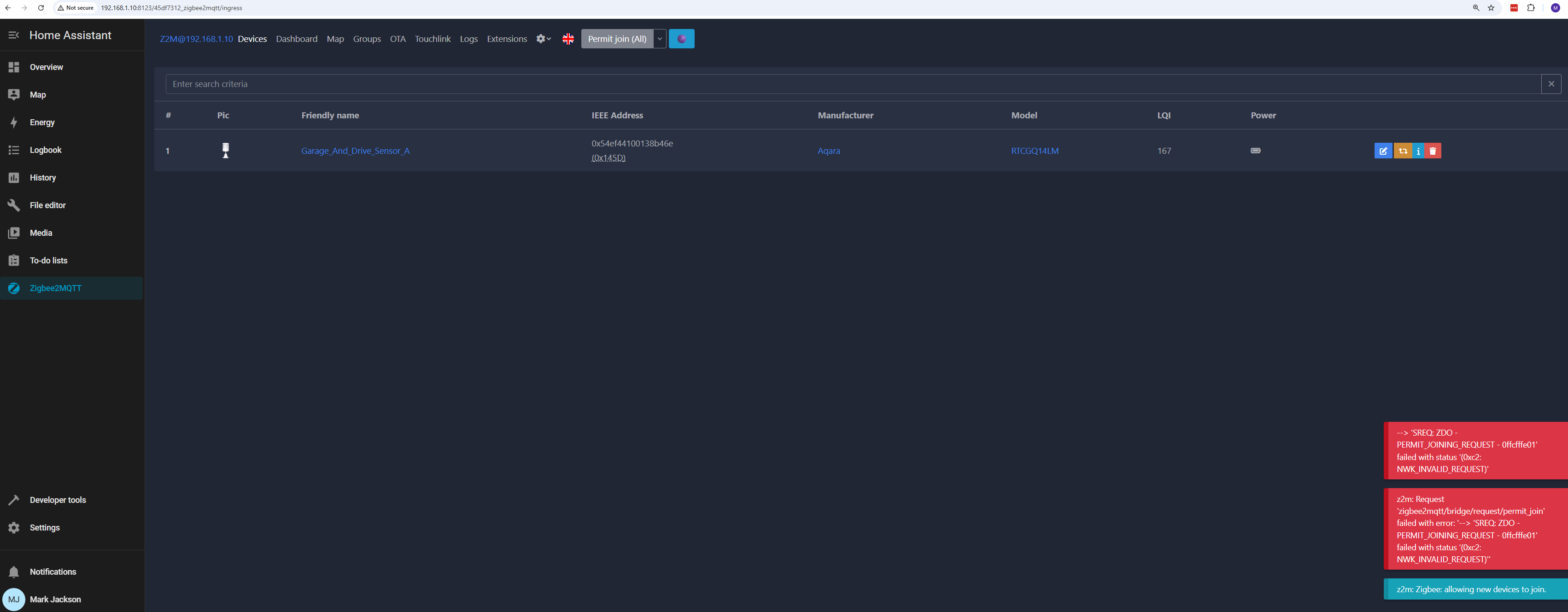 Zigbee2MQTT Permit join error - Zigbee - Home Assistant Community