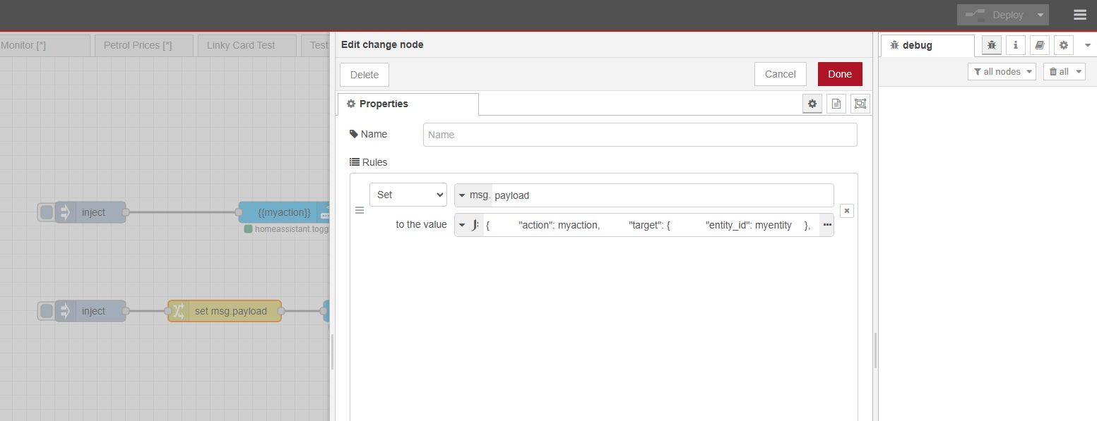 Pass entity name to action node at runtime - Node-RED - Home Assistant ...