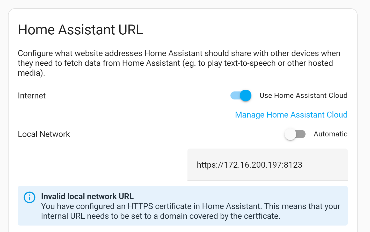 Invalid local network configuration home assistant community