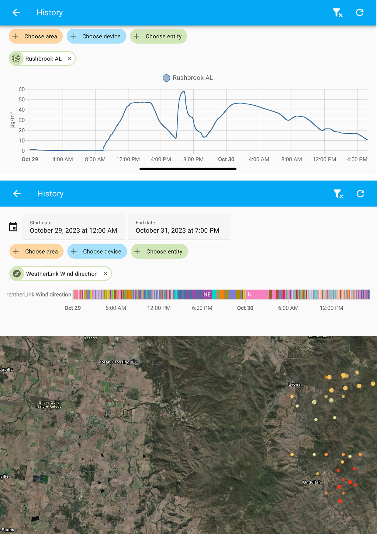Bushfire smoke spiking the airquality as the wind changes - Home ...