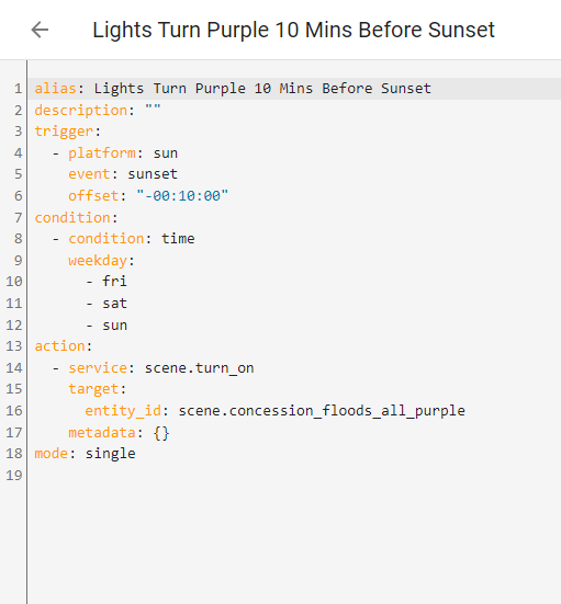 Automation to turn lights on 10 minutes before sunset not working
