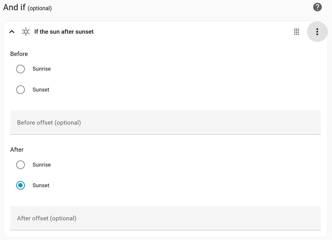 Automation - sunrise sunset offset condition - Configuration - Home ...