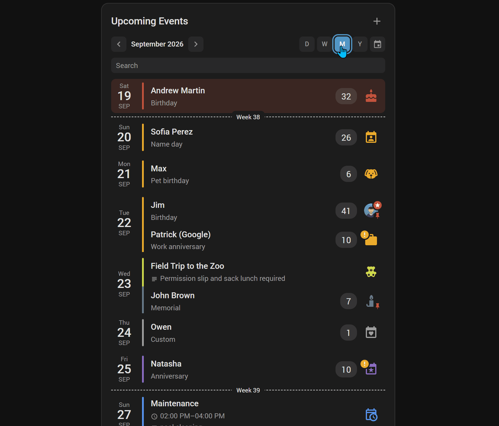 Calendar navigation and search in use
