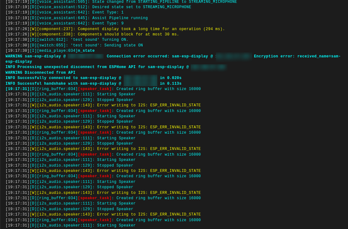 Error writing to I2S: ESP_ERR_INVALID_STATE - ESPHome - Home Assistant ...