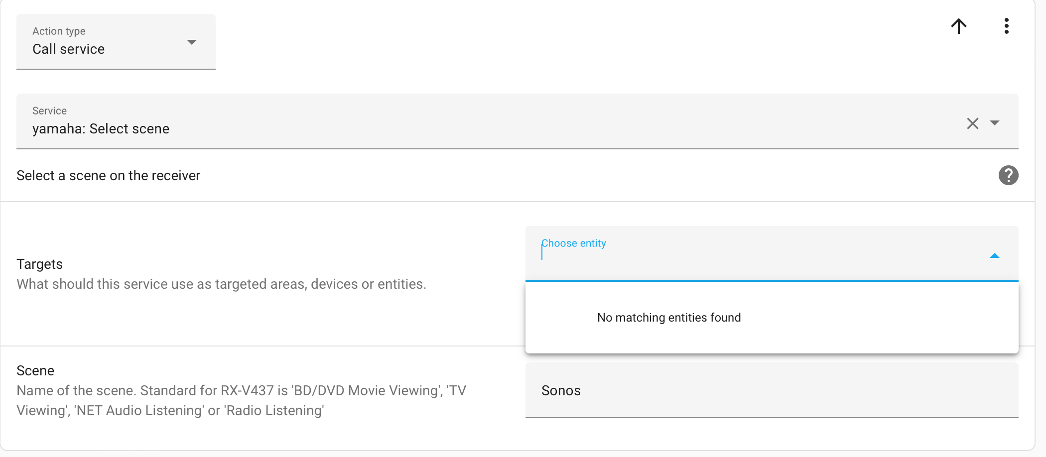 Issue with Yamaha Scene selection in automation Configuration Home