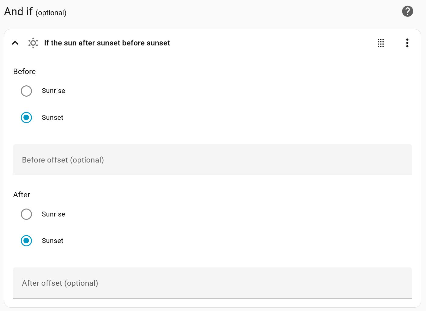 Sunset Output Automation - sunrise sunset offset condition - Configuration - Home ...