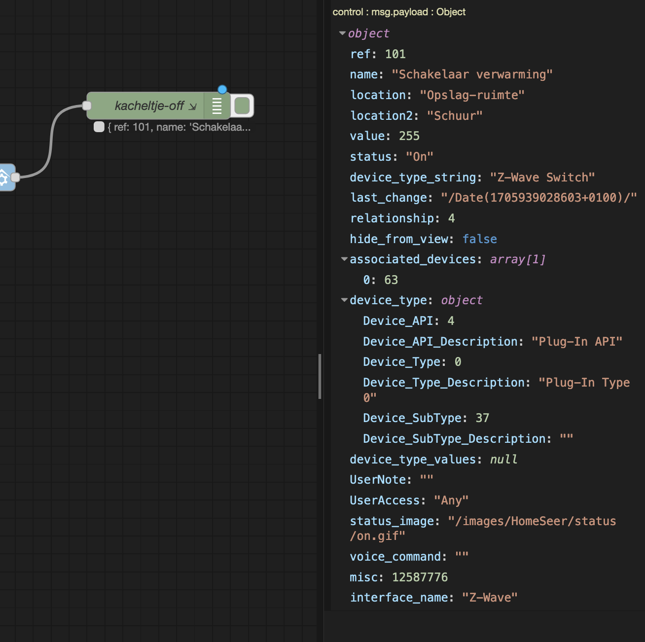 How to get this NodeRed HomeSeer (Z-wave) flow switching from an HA ...