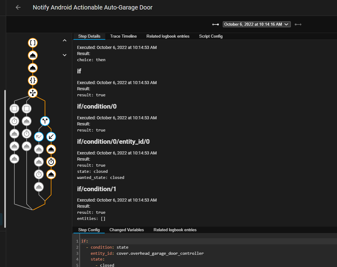 Actionable automation with timeout for an auto (or manual) garage door