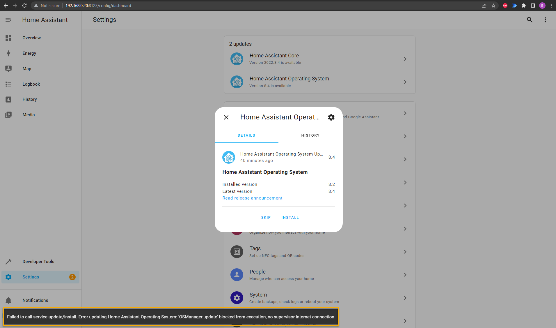 New HA VM Install Unable To Update Installation Home Assistant 