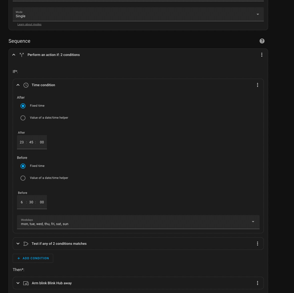 Script using timings to turn blink cameras on and off Configuration