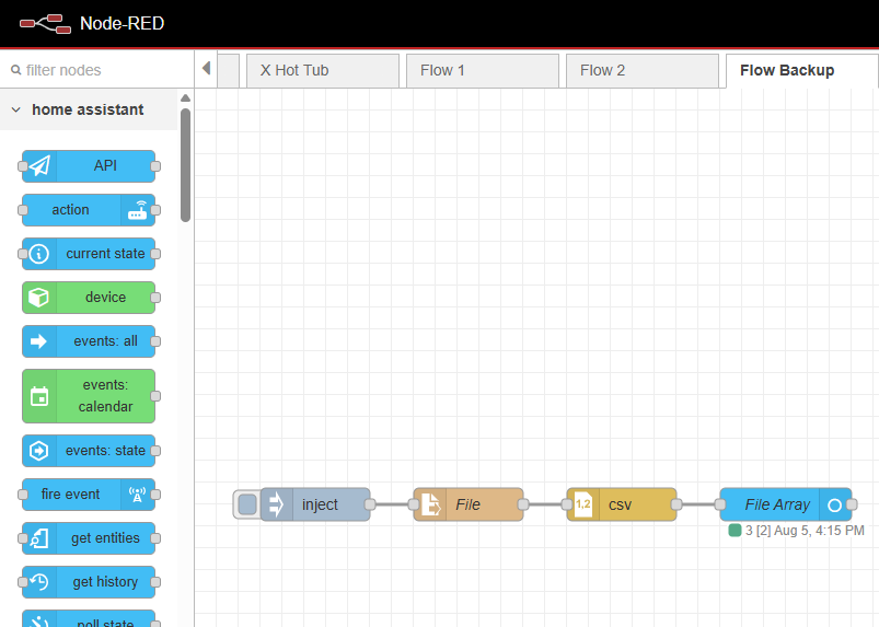 NodeRED flow to read a csv file as an array into a sensor attribute