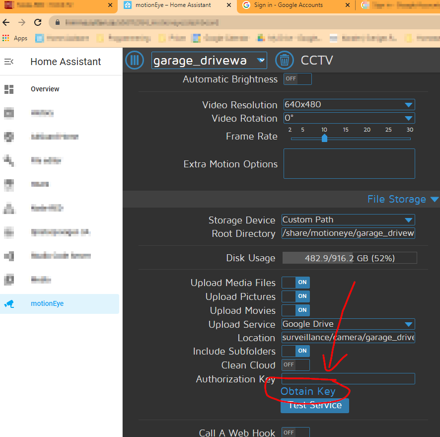 motionEye, can't authenticate with Google Drive hassioaddon Home