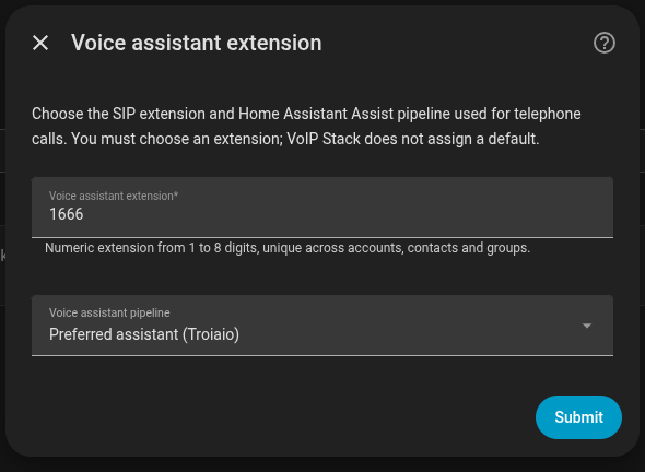 Voice assistant extension and   pipeline configuration