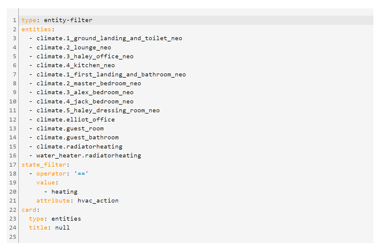 Entity Filter Card what are the correct "States" for heating Third