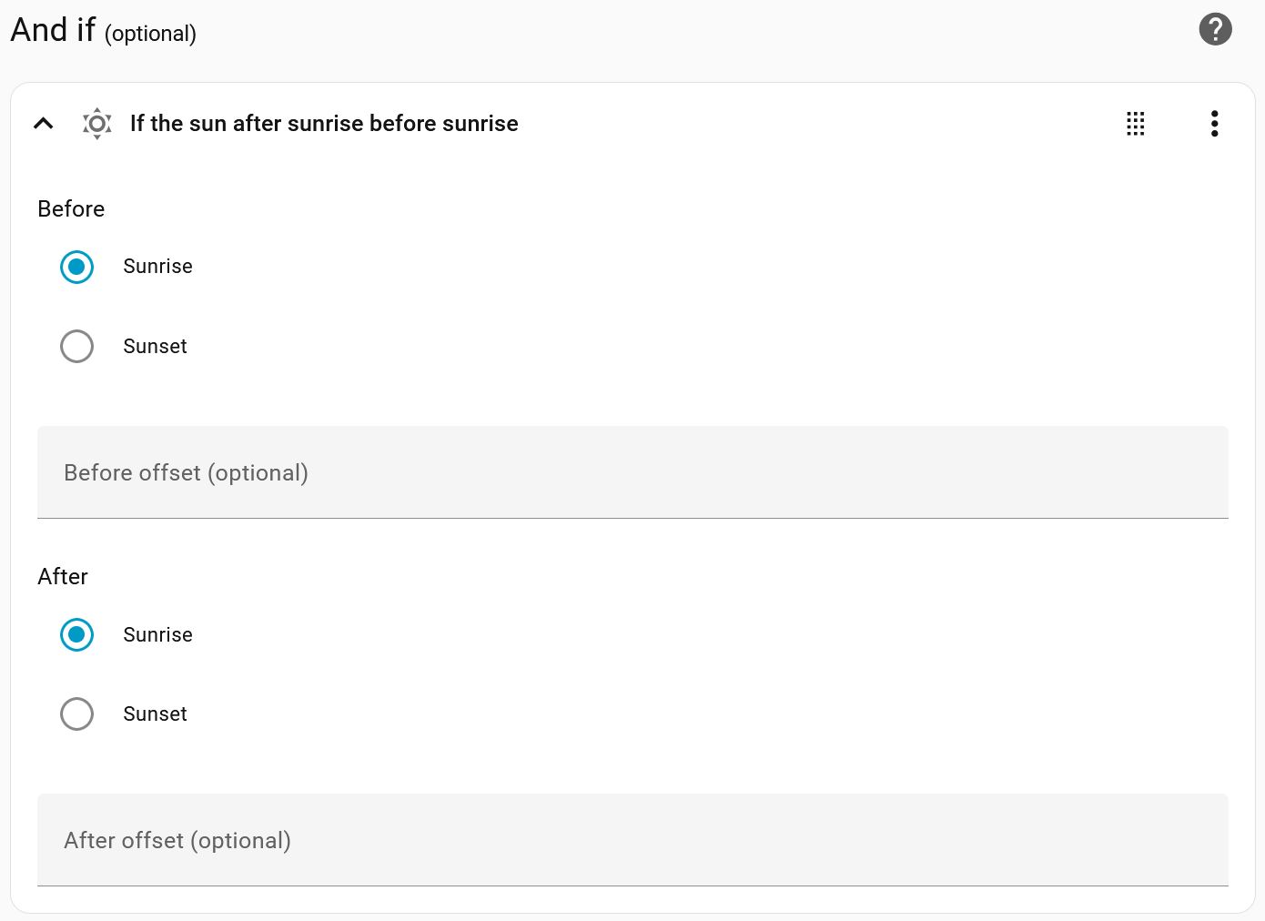 Automation - sunrise sunset offset condition - Configuration - Home ...