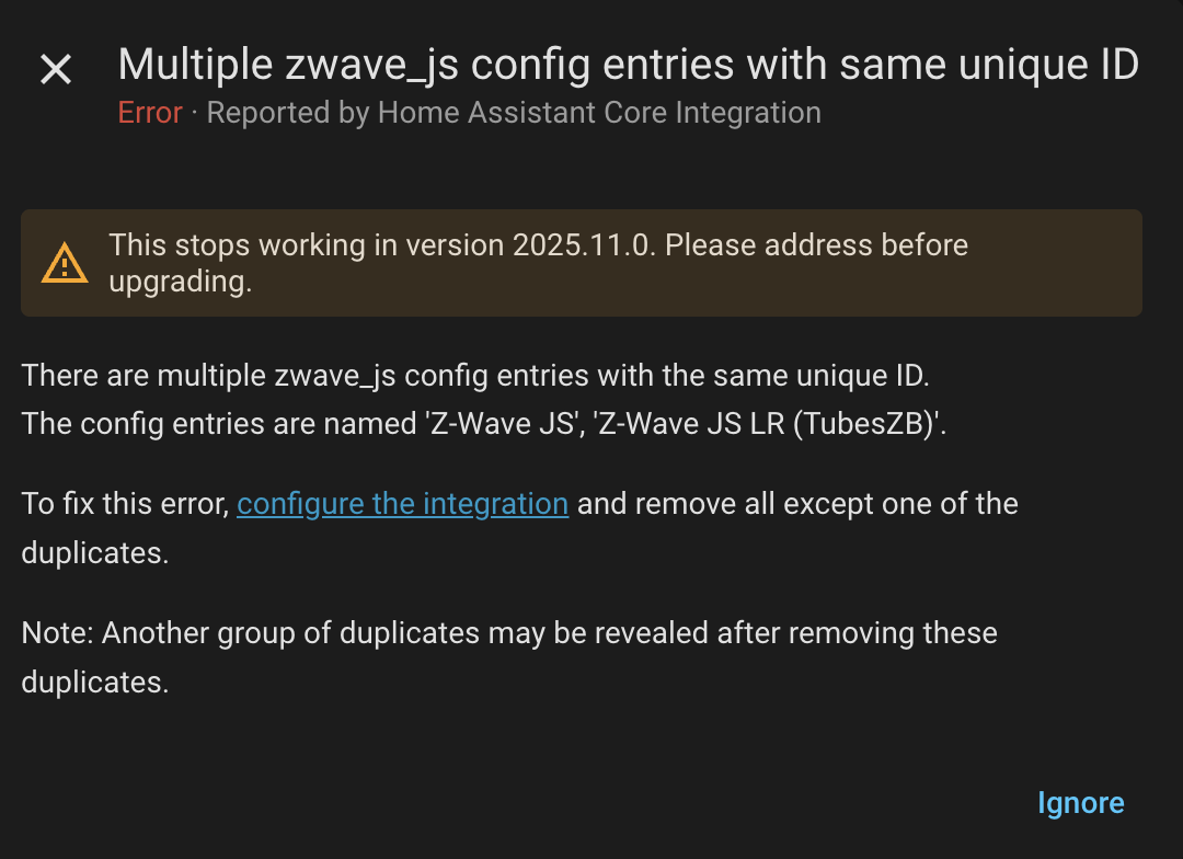 An unknown adapter was detected - z-wave integration confused two