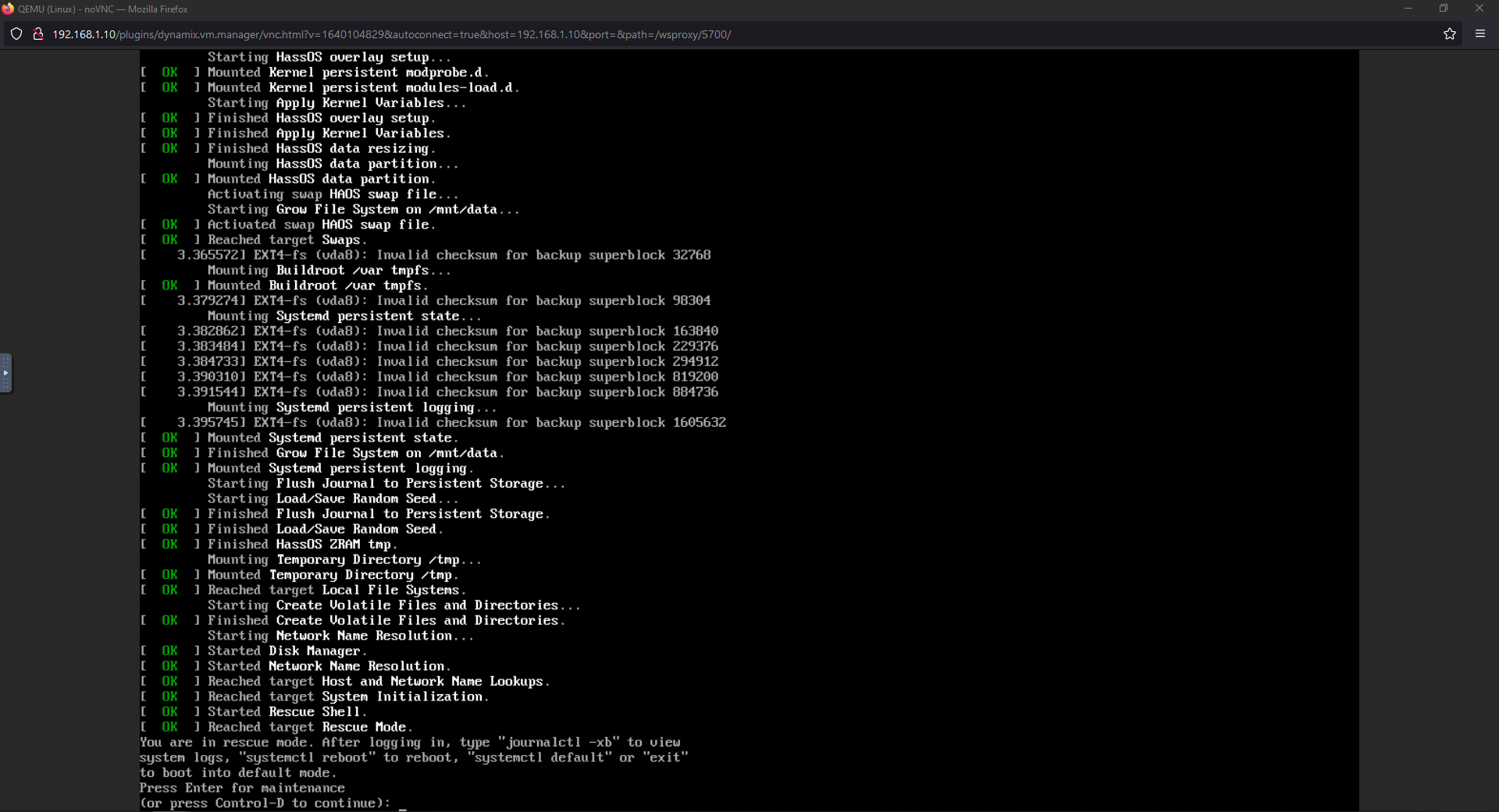 Ha in rescue mode after server rebuild installation home assistant