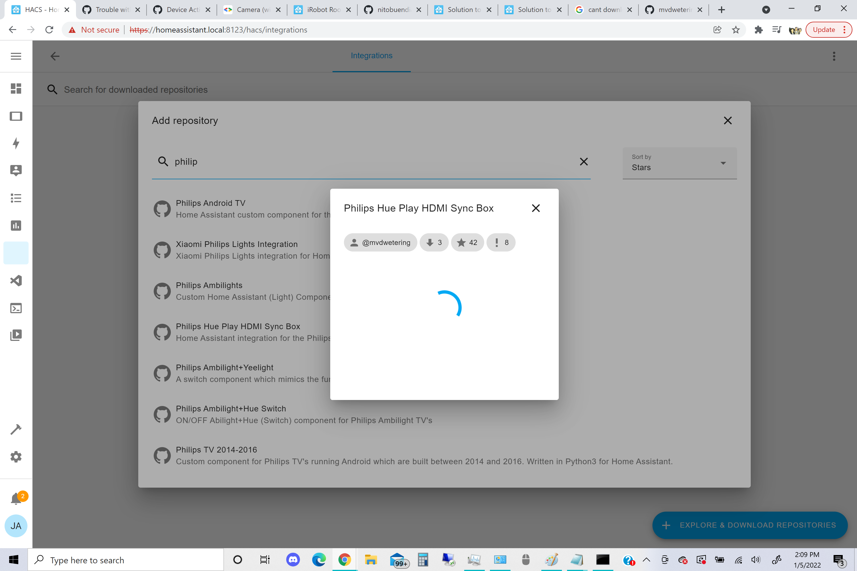 Just Installed HACS Unable To Download Anything Due To Forever Loading 