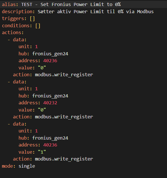 Automation set Fronius Power Limit to 0