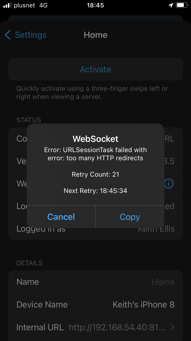 Websocket Error In Ios App Home Assistant Companion For Apple Community